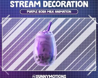 Animated Twitch Stream Decoration: Purple Galaxy Boba Milk Tea, Taro Tea Mug, Aesthetic Boba Bubble Pear Twitch Overlay, Drink Add-on Kawaii