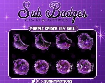 8 Blooming Purple Spider Lily Blossom Sub Bit Badges, Crystal Stream Overlay, Corpse Flower, Equinox Loyalty Badges For Twitch Discord Mixer