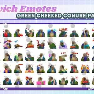 50 Kawaii Green Cheeked Parakeet Twitch Emotes, Pineapple Conure Parrot, Vibrantly Colored Bird, Yellow Green Pet, Animal Streamer Discord,