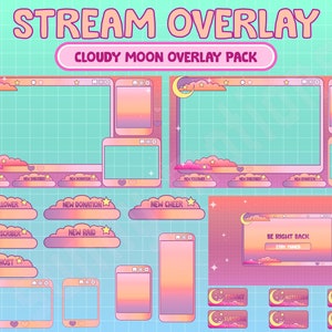 Full Animated Twitch Vaporwave Sunset Iridescent Rainbow Magical Cloudy Aesthetic Stream Package / Kawaii / Sparkle / Moon / Cloud