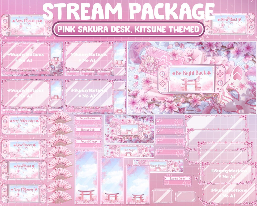 ANIMATED Stream Package: Aesthetic Lo-fi Pink Sakura Desk, Cherry ...