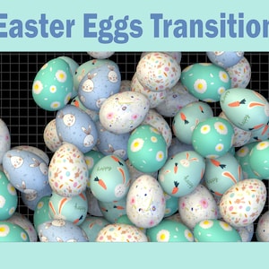 4x Easter Eggs Animated Twitch Stinger Transition / Moon Bunny Rabbit Transition / Stream Graphics / Streamer / Kawaii Animal / Blue Pastel