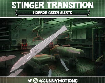 Transizione di Stinger di flusso di bisturi animato, sovrapposizione di Twitch dell'obitorio medico, coltelli kunai Ninja Blood Splash Halloween OBS Vtuber Assets Alert