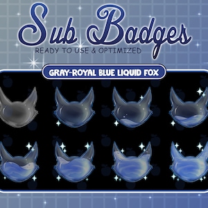 Grey Royal Blue Liquid Fox Bottle Twitch Sub Bit Badges / Kawaii Magic Star Bottle / Cute Badge For Streamer / Magic Fox Head Twitch Overlay