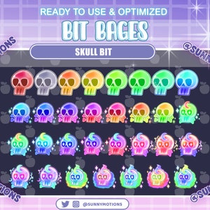 Op de afbeelding: Een set van 25 kleurrijke schedel-bit badges. De badges zijn in verschillende tinten regenboogkleuren, waaronder rood, oranje, geel, groen, blauw, indigo en violet. Elke badge heeft een schedel met kruisbeenderen en een ander ontwerpelement, zoals sterren, manen of vlammen.