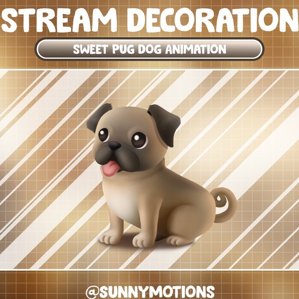 Animated Stream Decoration Animal Soft Plushy Toy / Lo-fi Aesthetic Sweet Pug Dog / Cute Brown Grey Puppy / Pet Add-on Kawaii Twitch Overlay