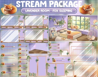 FULL ANIMATED Twitch Stream Package / Cozy Lavender Bedroom With Orange Fox Sleep / Light Purple Plant Lover Read Book Room / Spring Season