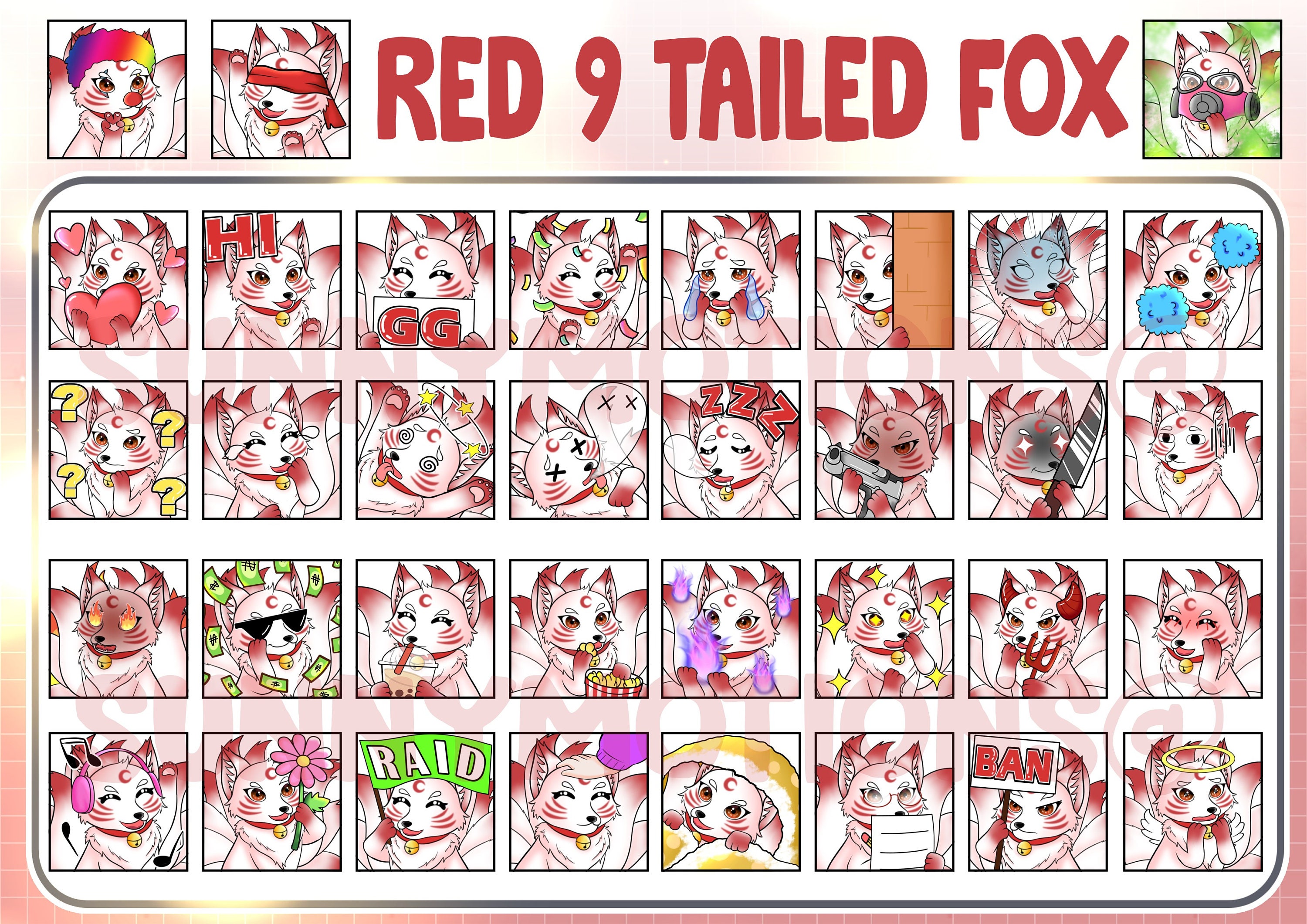 Cute Chibi Kawaii Red Nine Tailed Fox Twitch Discord Mixer - Etsy ...