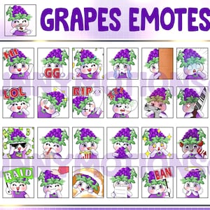 35 süße Chibi Kawaii Trauben Twitch Discord Mixer Youtube Emotes / Emoji / Abonnenten Badges / Purple Fruit Loyalty Sub Bit Badges Streamer