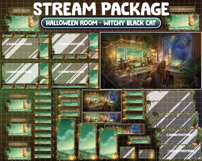 Recent Sub ANIMATED Twitch Overlay Stream Package: Lo-fi Aesthetic Witchy Black ...