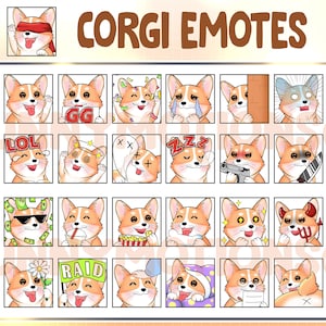 35 Cute Chibi Kawaii Corgi Twitch Discord Mixer Youtube Emotes / Kawai Animal Emoji / Subscriber / Loyalty Sub Bit Badges / Puppy Dog Emote