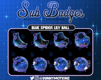 8 Blooming Blue Spider Lily Blossom Sub Bit Badges, Crystal Stream Overlay, Corpse Flower, Equinox Loyalty Badges For Twitch Discord Mixer