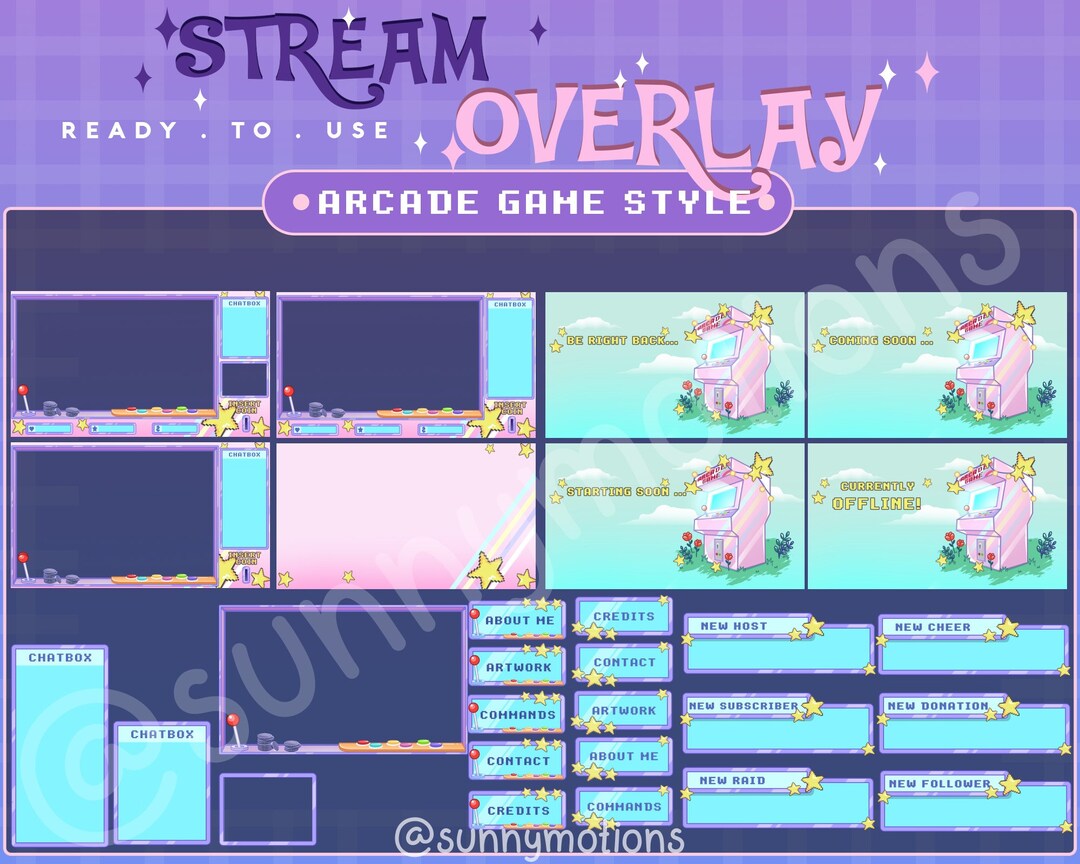 FULL ANIMATED Twitch Stream Package / Cute Pink Arcade Crane Machine ...