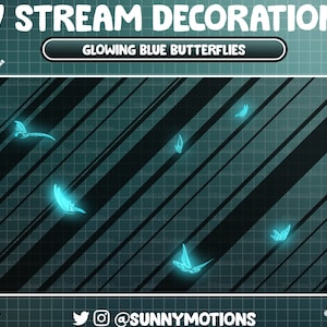 7 Animated Stream Decoration: Magical Glowing Ice Blue Butterflies Bliss Flying Around, Spring Night, Mystical Forest Fairy Twitch Overlay