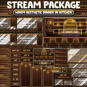 FULL ANIMATED Stream Package: Warm Aesthetic Modern Kitchen, Neon Brown Orange Dining Room, Fall Season, Rice Twitch Overlay, Scenes Alerts
