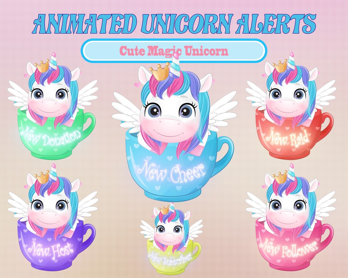 36 Animated Twitch Alerts / Cute Magic Unicorn Animated Twitch - Etsy