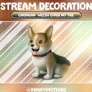 Animated Stream Decoration Animal Soft Plushy Toy: Lo-fi Aesthetic Tan-Black Cardigan Welsh Corgi No Tail / Blue Puppy Add-on Twitch Overlay