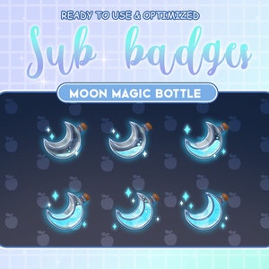 Light Blue Moon Magic Moon Bottle / Twitch sub / Bit Badges / Kawaii / Cute sub badges / Badges For Streamers / Streamer / Magic Moon Star