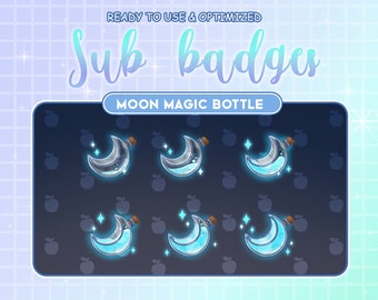 Light Blue Moon Magic Moon Bottle / Twitch sub / Bit Badges / Kawaii / Cute sub badges / Badges For Streamers / Streamer / Magic Moon Star