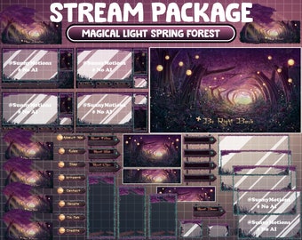 ANIMATED Stream Package: Pink Green Magical Light Forest Twitch Overlay, Cherry Blossom, Enchanted Flower Garden, Spring Fairy Wonderland