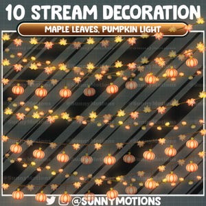 10 Animated Stream Decoration: Aesthetic Autumn Pumpkin, Maple Leaf String Light Twitch Overlay, Neon Twinkle Light, Fall Plant Vtuber-Asset