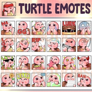 Pink Turtle Twitch Discord Mixer Youtube Emotes / Kawai Animal Emoji / Subscriber / Loyalty Sub Bit Badges / Channel Points /Twitch Overlay