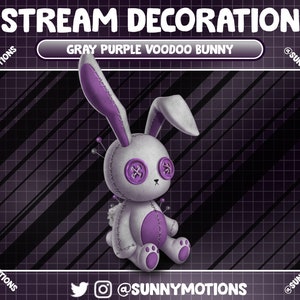 Animated Stream Decoration Animal Soft Plushy Toy: Gray Purple Voodoo Bunny, Dark Night Halloween Rabbit, Scary Horror Rabbit Twitch Overlay