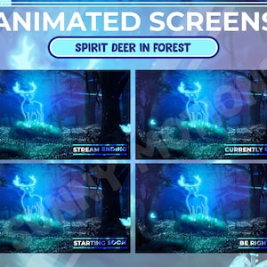 4x ANIMATED Twitch Spirit Deer In Forest Stream Screen / Moon Light Forest Twitch Design / Streamer Graphics / Streamer / Fireflies