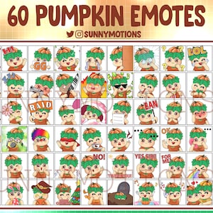 60x Cute Pumpkin Twitch Emotes Bundle, Discord, Streamer, Kawai Halloween Jack O&#39; Lantern Chat Emoji Pack, Ghost, Reaper Subscriber Badges