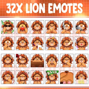 32 Twitch Discord Emotes Cute Lion / Kawai Animal Emoji / Chibi Sub Bit Badges Subscriber / Cozy RIP Love Lurk Cry Shock Comfy / Stream Pack