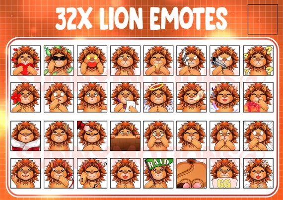 32 Twitch Discord Emotes Cute Lion Kawai Animal Emoji Etsy