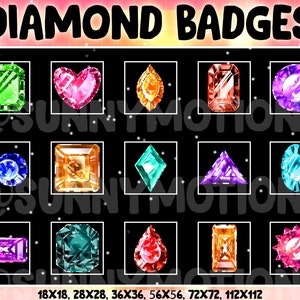 Diamond Collection Twitch Sub Bit Badges / Shiny Gems Streamer Emotes / Crystal Twitch Graphic /Kawaii Gems Cheer Subscribers Donation Badge