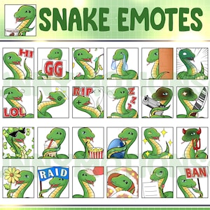 Söt Chibi Kawaii Orm Twitch Discord Mixer Youtube Emotes / Kawai Djur Emoji / Prenumerant / Lojalitets Sub Bit Badges / Roliga Python Emotes