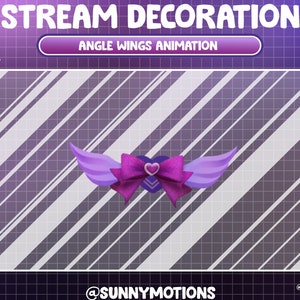 2 Animated Stream Decoration: Angle Wings Vtuber Accessory, Purple Bow Heart Love Game Room Setup, Moon Girl Valentine Kawaii Twitch Overlay