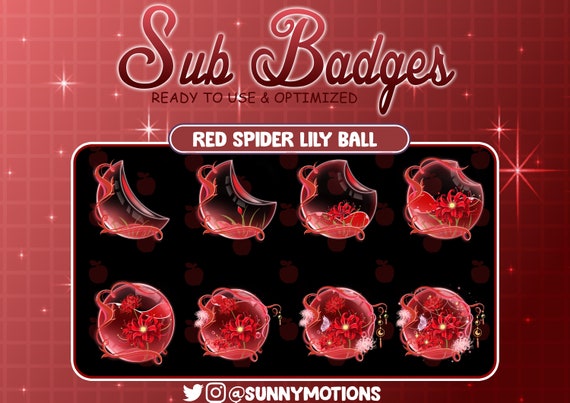 8 Blooming Red Spider Lily Blossom Sub Bit Badges, Crystal Stream Overlay, Corpse Flower, Equinox Loyalty Badges For Twitch Discord, Mixer