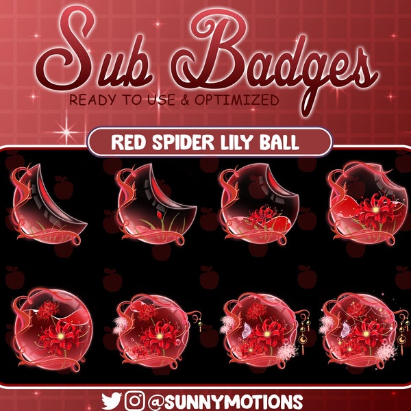 8 Blooming Red Spider Lily Blossom Sub Bit Badges, Crystal Stream Overlay, Corpse Flower, Equinox Loyalty Badges For Twitch Discord, Mixer