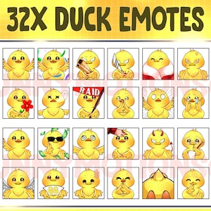 32 Cute Kawaii Duck Twitch Discord Emotes /  Kawai Animal Emoji / Subscriber / Loyalty Sub Bit Badges / Channel Points / Yellow Chick Bundle