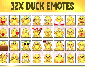 32 Cute Kawaii Duck Twitch Discord Emotes /  Kawai Animal Emoji / Subscriber / Loyalty Sub Bit Badges / Channel Points / Yellow Chick Bundle
