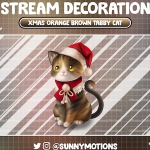 Animated Stream Decoration Animal Plushy Toy: Lofi Aesthetic Christmas Orange Brown Tabby Kitty, Xmas Cat, Meow Add-on Kawaii Twitch Overlay