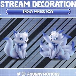 Decoración de transmisión animada: estético zorro azul nevado sentado, superposición de Twitch de un astuto de nueve colas, activo de Vtuber de cachorro de zorro invernal de Animal Forest