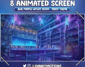 ANIMATED Stream Screen: Gothic Witchy Room, Tarot Card, PC Set Up, Astronomy Twitch Scene Overlay, Halloween Haunted House Vtuber Background
