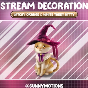 Animated Stream Decoration Animal Soft Plushy Toy / Aesthetic Witchy Orange & White Kitty / Halloween Cat Meow Add-on Kawaii Twitch Overlay
