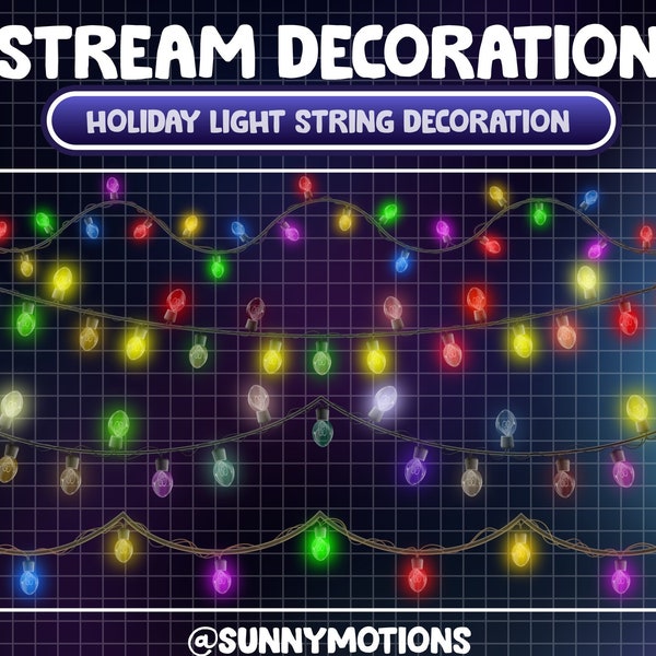 8x Animated Stream Decoration: Christmas Light String / Winter Cozy Aesthetic / Festive Holiday Twinkle Lights Chain / Add-on Twitch Overlay