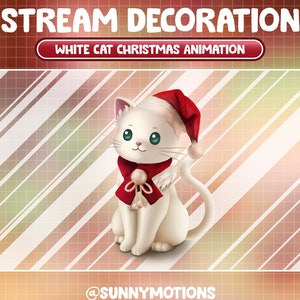 Animated Stream Decoration Animal Soft Plushy Toy / Lofi Aesthetic Christmas White Kitty / Xmas Cat / Meow Add-on /Kawaii Cat Twitch Overlay