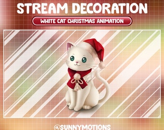 Animated Stream Decoration Animal Soft Plushy Toy / Lofi Aesthetic Christmas White Kitty / Xmas Cat / Meow Add-on /Kawaii Cat Twitch Overlay