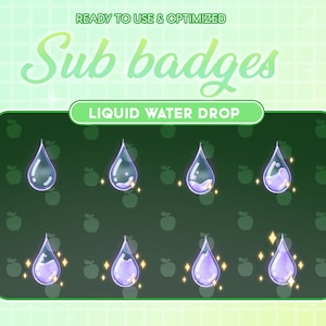 Purple Liquid Water Drop Bottle Twitch Sub Bit Badges / Kawaii Drop Water / Cute Badges For Streamers / Magic Star / Ocean / Sea / Natural