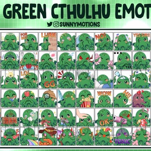 60 Green Cthulhu Mythos Twitch Emotes Bundle, Discord, Streamer, Horror Halloween, Fantasy Science Fiction Emoji Pack, Loyalty Sub Bit Badge