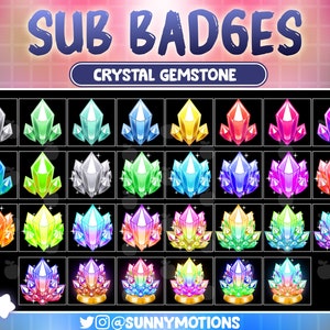 31 Colorful Neon Crystal Gems Stone Twitch Sub Bit Badges, Sparkles Diamond Sub, Treasure Jewelry Complete Tier Sub Bit Donation Streamers