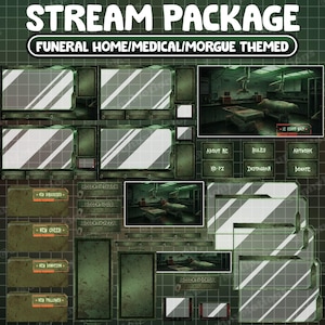 Può includere: Un pacchetto di streaming Twitch a tema verde e grigio con un tema medico/obitorio. Il pacchetto include pannelli per i follower recenti, gli abbonati, gli applausi, le donazioni e un pannello per i donatori recenti. Il pacchetto include anche pannelli per informazioni su di me, regole, opere d'arte, ko-fi, Instagram e donazioni.