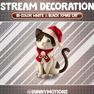 Animated Stream Decoration Animal Soft Plushy Toy / Lo-fi Aesthetic Bicolor White & Black Cat / Xmas Tabby Kitty / Christmas Twitch Overlay